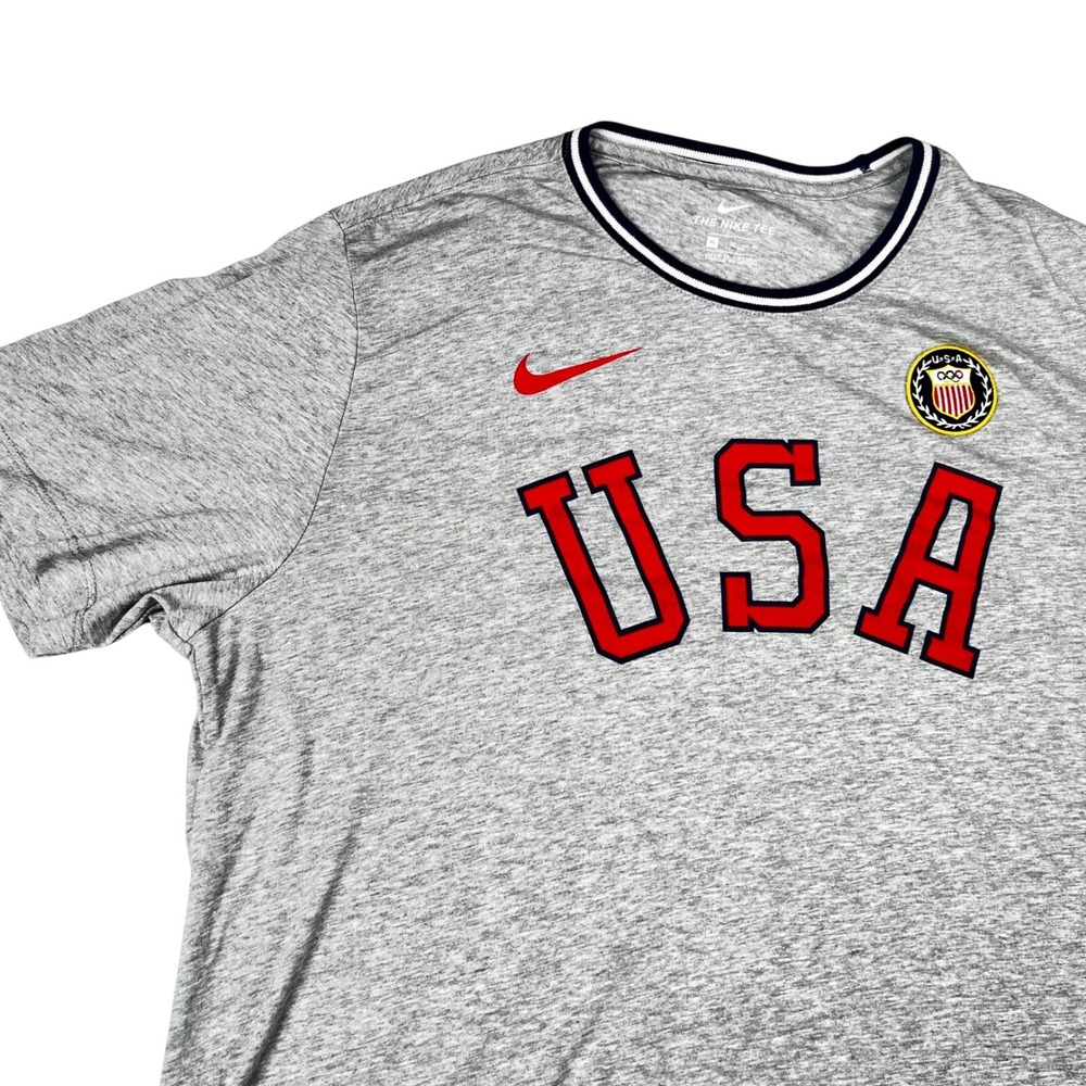 Nike Team USA Olympic T-Shirt Mens XL Gray Heather Ringer Neck Short Sleeve Tee